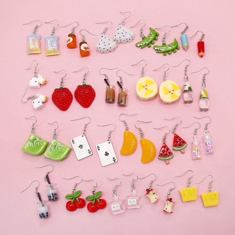 20 Styles Funny Design Fruits Animals Dangle Earrings Fashion Party Girls