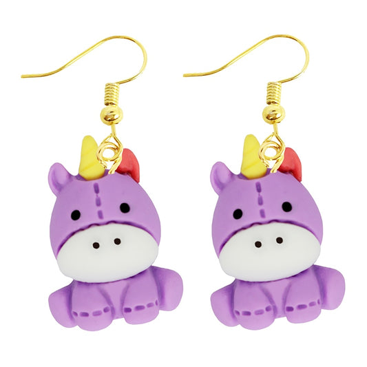 Purple Rhino Drop Earrings Women Art Fashion Cartoon Earrings Creative Jewelry