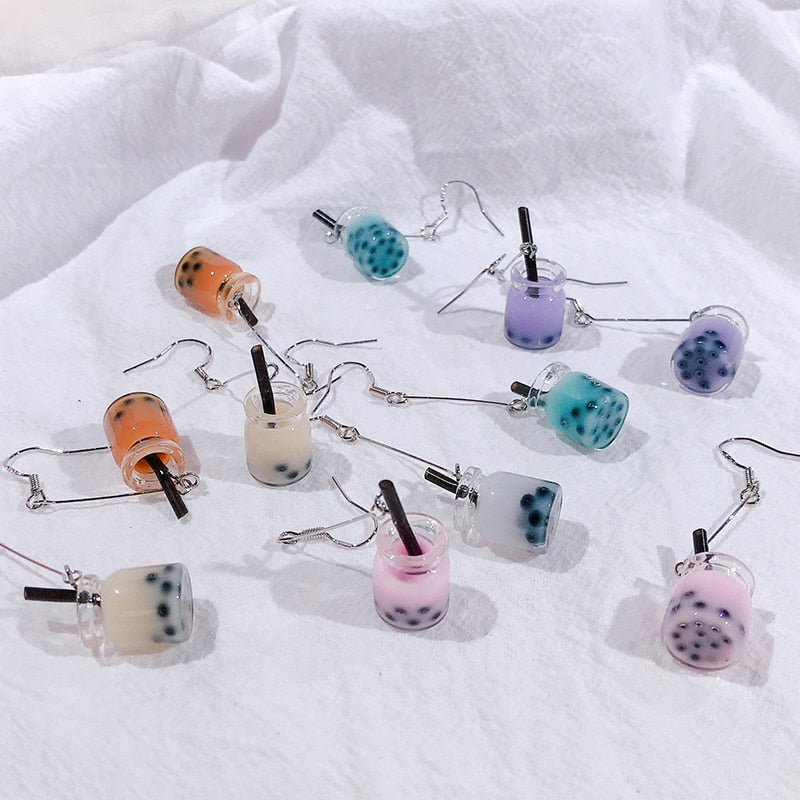 12 Styles Colorful Acrylic Milk Tea Dangle Earrings for Girls Women Birthday