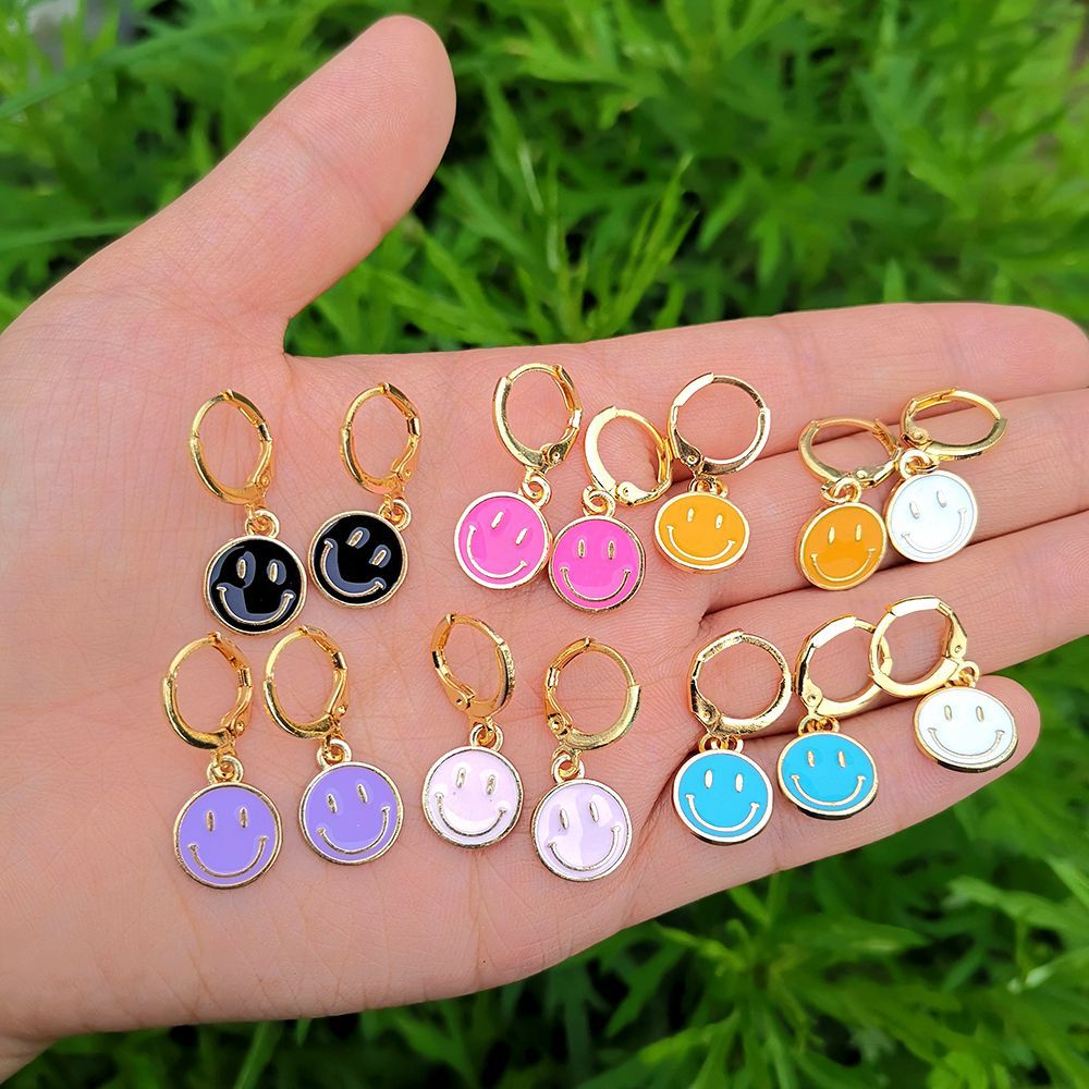 30 Styles Round Similing Face Heart Flower Huggies Earrings Women Girl Fashion