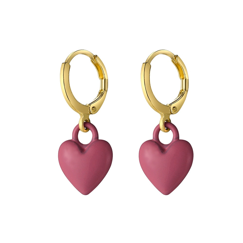 Dusty Red Heart Dangle Earrings Fashion Party Girls Pendant Earrings Women