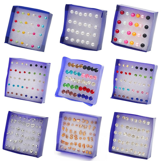 12 Pairs 4mm Mixed Color Pearl Stud Earrings Cartoon Ear Pendants Accessories