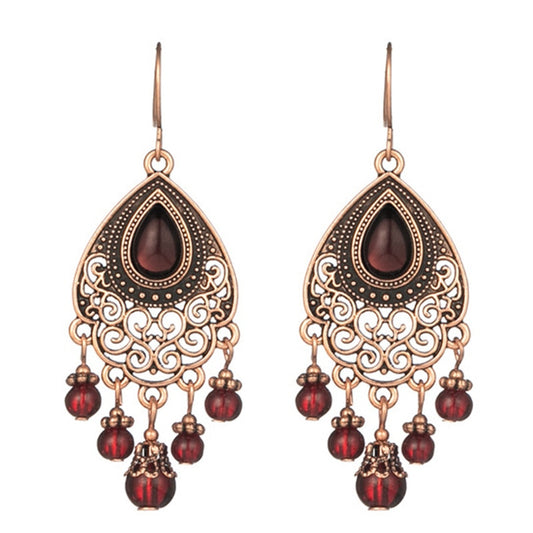 Dark Red Beads Dangle Earrings Women Fashion Modern Accessories Cute Stylish