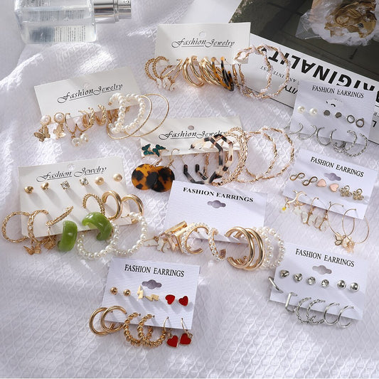 5pairs Set Mixed Style Hoop Earrings Fashion Women Summer Party Jewelry Girls