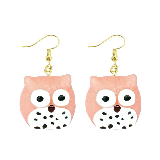 Pink Owl Resin Animal Drop Earrings Women Creativity Jewelry Cute Earring Girls