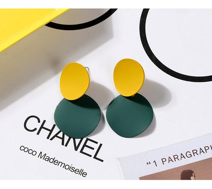 Mustard Green Round Drop Earrings Cartoon Art Women Party Jewelry Ear Fashion