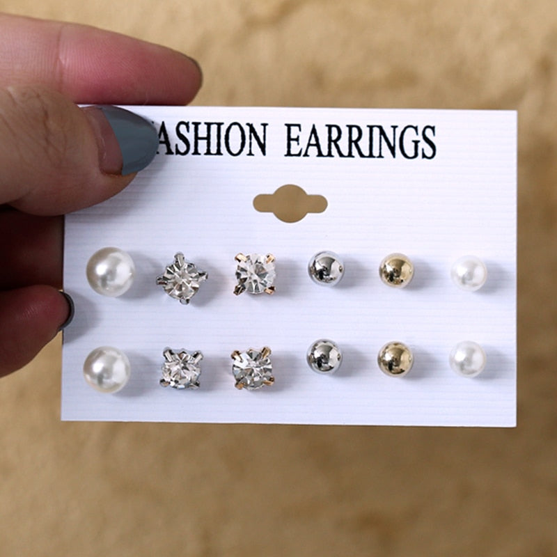 12 Pairs Imitation Pearl Stud Earrings Women Fashion Summer Gifts Jewelry