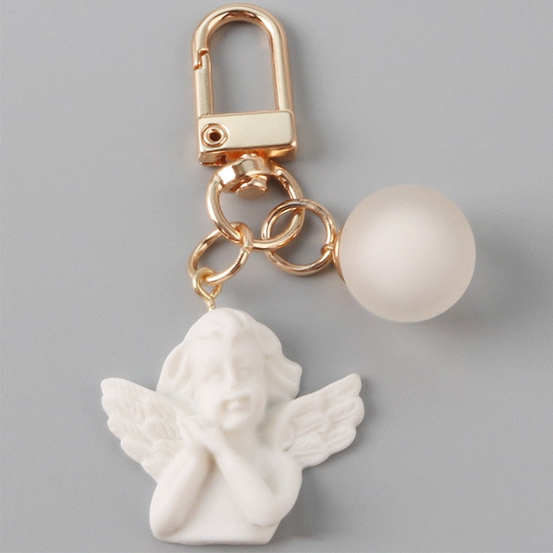 5 Colors White Angel Keychain Charms Women Cute Mini Jelly Ball Pendant Key Ring