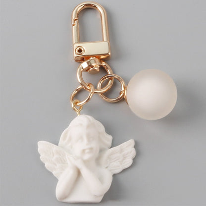 5 Colors White Angel Keychain Charms Women Cute Mini Jelly Ball Pendant Key Ring