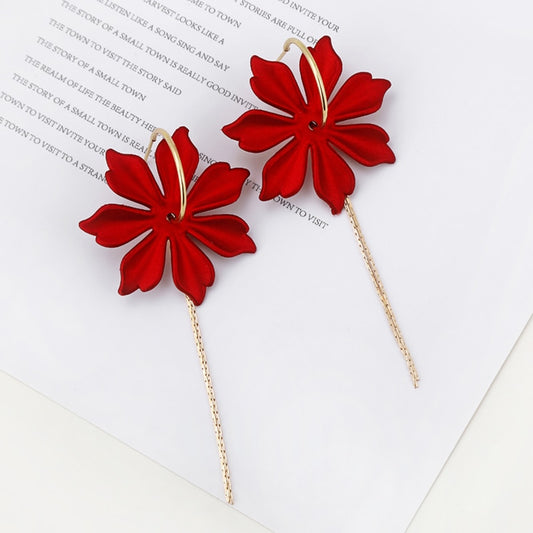 Red Flower Dangle Earrings Fashion Party Girls Pendant Earrings Women Jewelry