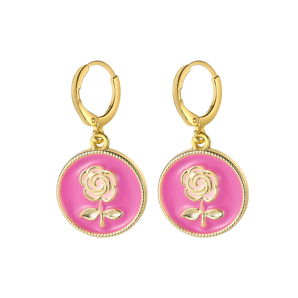 Pink Rose Dangle Earrings Fashion Party Girls Pendant Earrings Women Jewelry