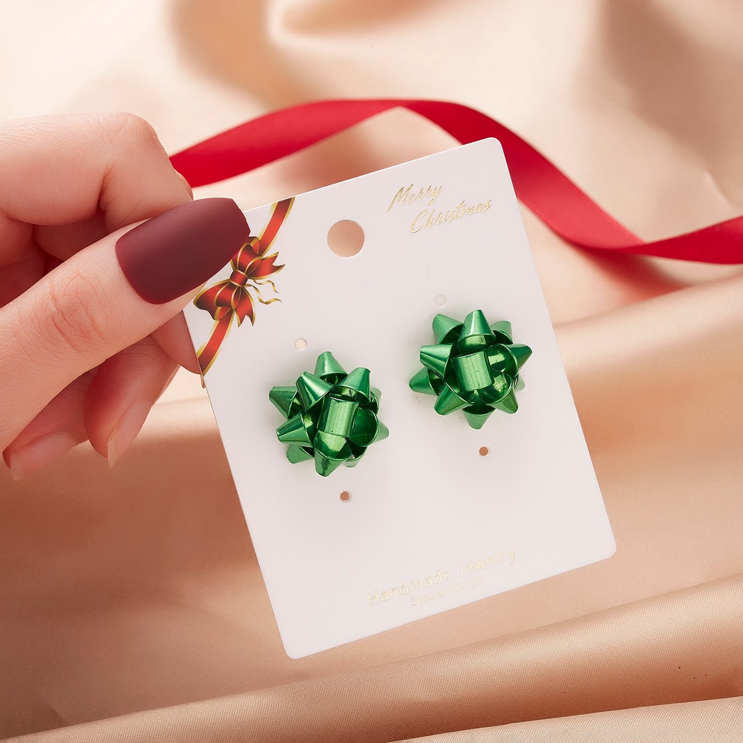 Green Christmas Gift Stud Earrings Women Girls Fashion Elegant Jewelry