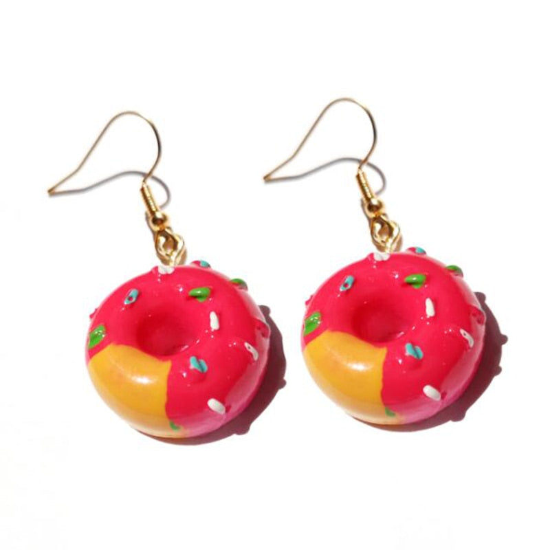 Resin Glazed Donut With Sprinkles Drop Earrings Women Art Fashion Cartoon