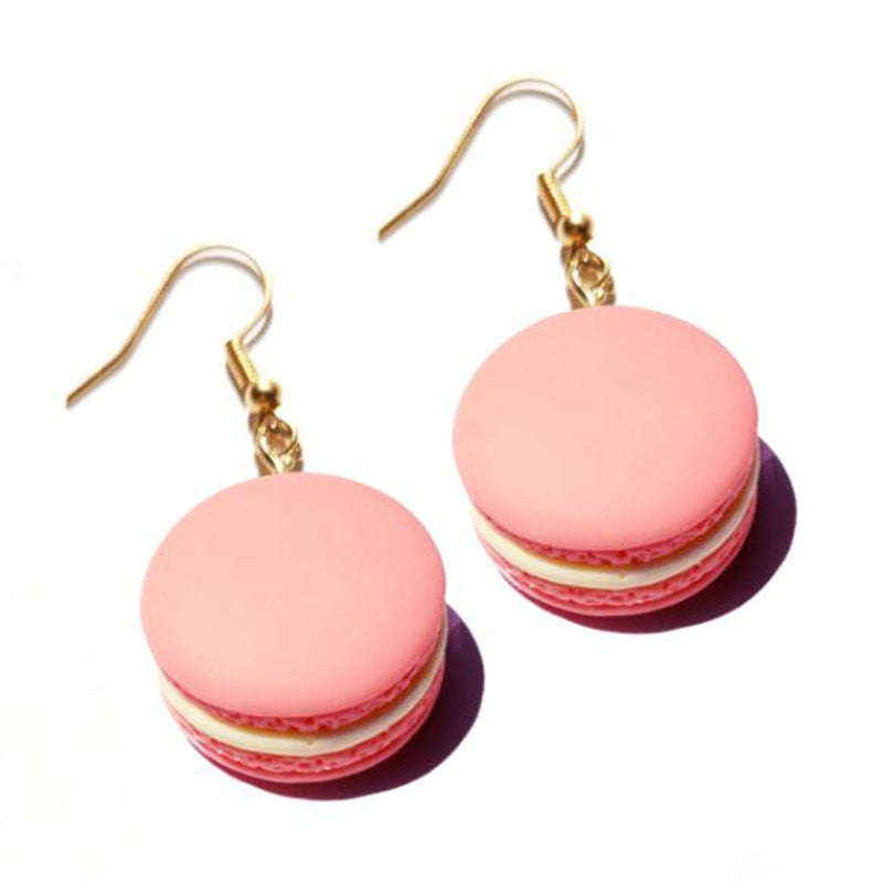 Resin Pink Macaroon Drop Earrings Women Art Fashion Cartoon Earrings Creative