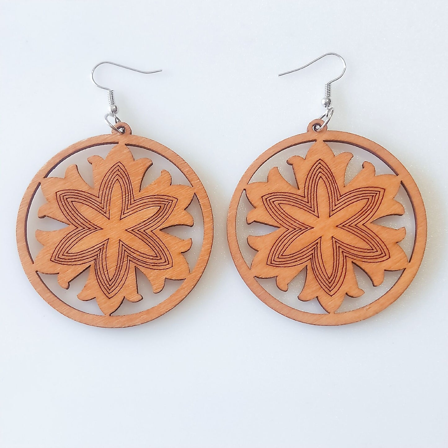 Wooden Flower Circle Drop Earrings Women Party Wedding Jewelry Dangle Gifts