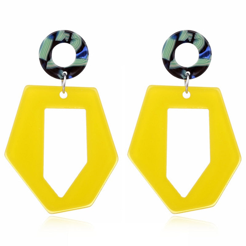 Yellow Geometric Drop Earrings Modern Women Stylish Gift Jewelry Ear Fashion