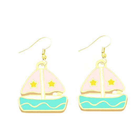 Sail Boat Drop Earrings Cartoon Art Women Party Jewelry Ear Fashion Pendant