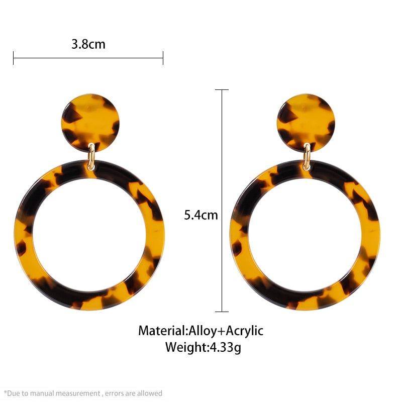 Tortoiseshell Round Dangle Earrings Women Party Wedding Jewelry Dangle Gifts