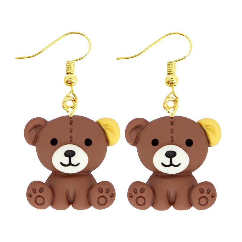 Brown Bear Toy Drop Earrings Women Art Fashion Cartoon Earrings Creative Jewelry