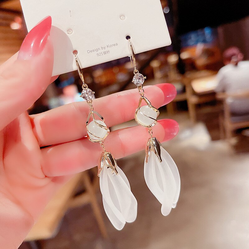 White Crystal Feather Lady Cute Dangle Earrings for Women Jewelry Girls Earrings