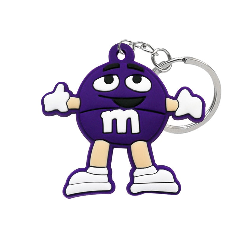 Purple M&M PVC Keyring Cute Cartoon Style Keychains Bag Car Pendant Jewelry Gift