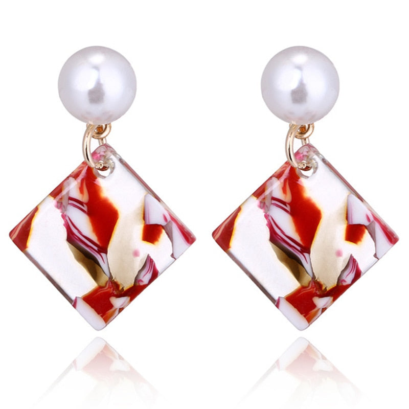 Colorful Acrylic Square Simple Drop Earrings Women Girl Party Gift Fashion Ear