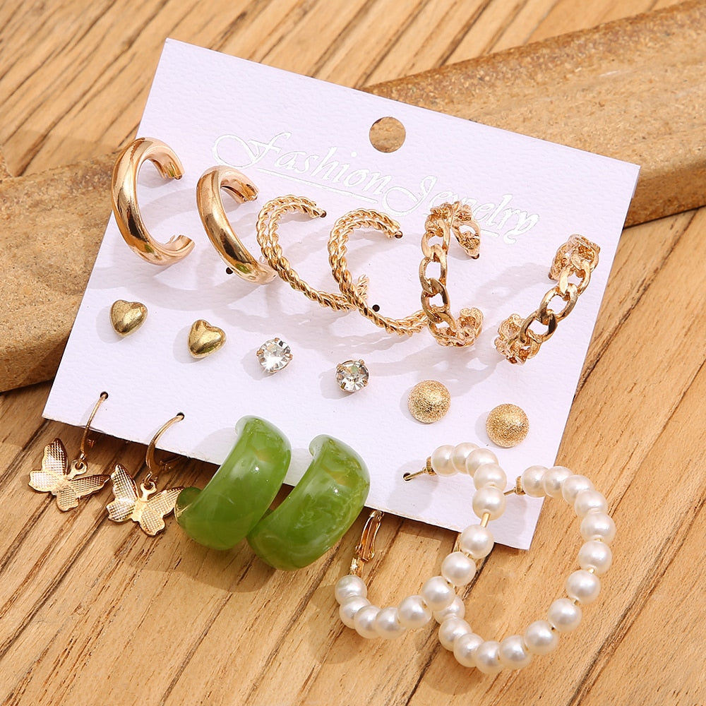 5pairs Set Mixed Style Hoop Earrings Fashion Women Summer Party Jewelry Girls