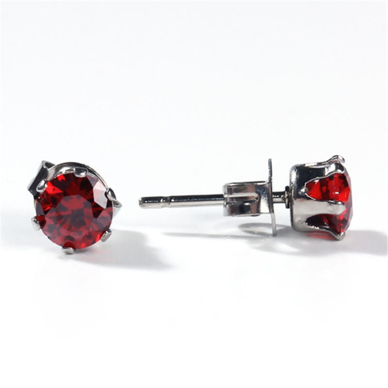 1 Pair Stainless Steel Cubic Zirconia Ear Post Stud Earrings Colorful Round