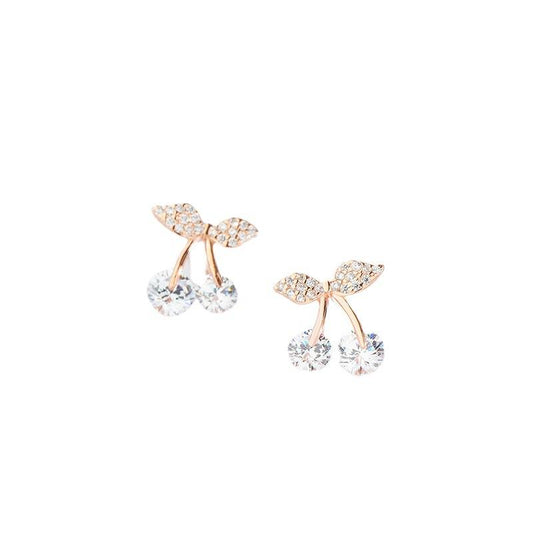 Zircon Cherry Decor Earrings for Women Girls Ear Studs Jewelry Gift Fashion