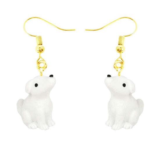 Resin Handmade White Dog Drop Earrings Cartoon Art Women Party Jewelry Ear