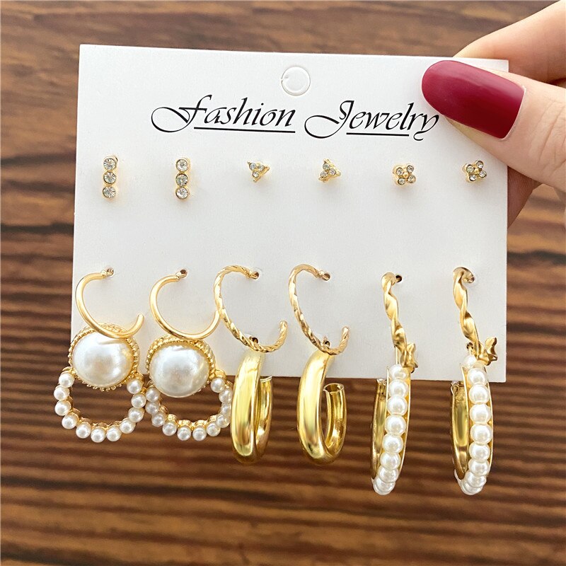 9 pairs Minimalistic Decor Golden Hoop Earrings Fashion Women Summer Party