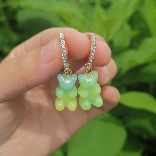 Blue Green Ombre Bear Lady Cute Dangle Earrings for Women Jewelry Girls Earrings