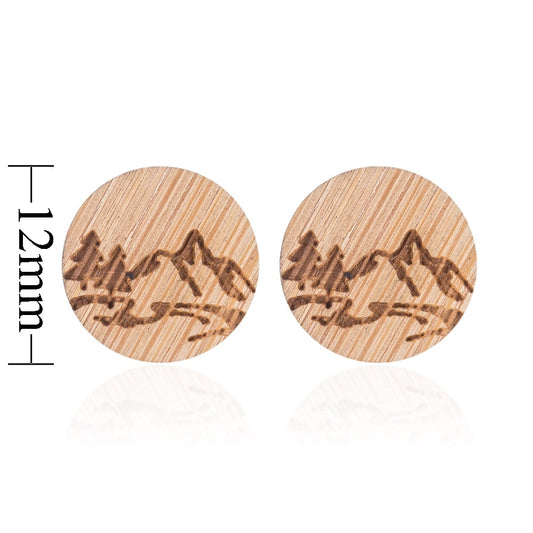 Wooden Mountains Lady Cute Stud Earrings for Women Jewelry Girls Earrings