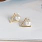 Triangular Pearl Stud Earrings Simple Style Hollow Triangle Pearl Earrings