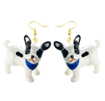 Black and White Dog Resin Handmade Drop Earrings Cartoon Art Women Party Jewelry