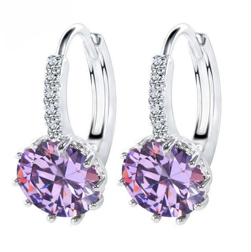 Purple Rhinestone Ear Buckle Ear Studs Earrings Female Fashion Earrings Jewelry