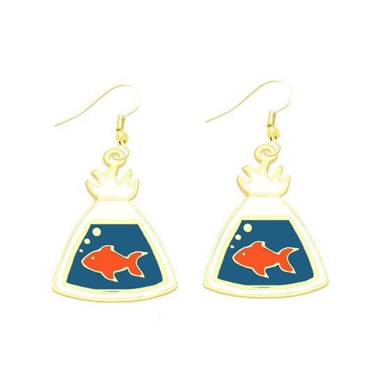 Fish Aquarium Drop Earrings Cartoon Ear Pendants Accessories Women Art Jewelry