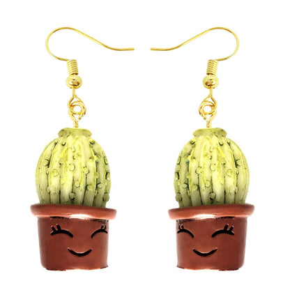 Potted Cactus Drop Earrings Women Art Fashion Cartoon Earrings Creative Jewelry