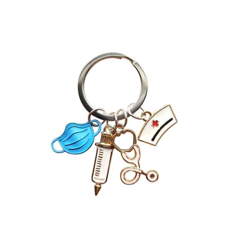 4 Styles Injection Syringe Stethoscope Nurse Cap Cartoon Keyring Cute Creative