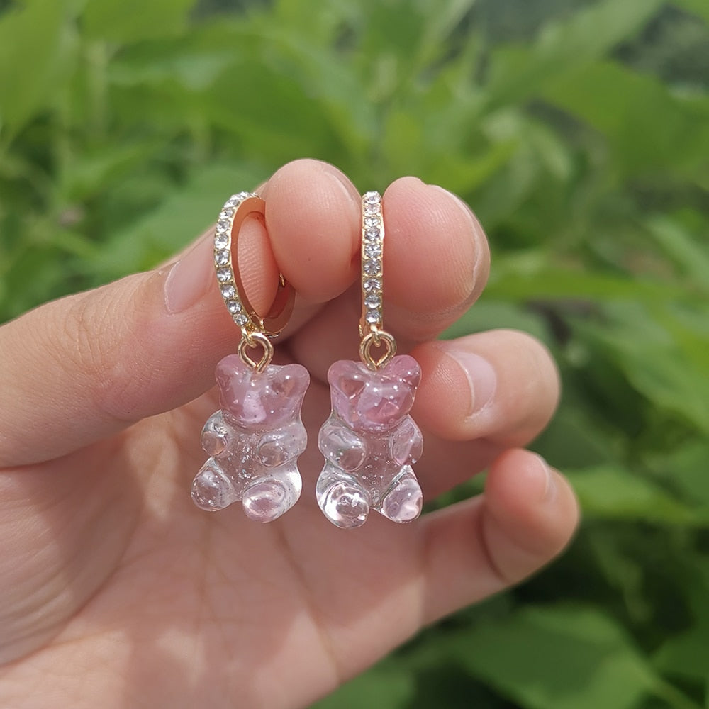 Light Pink Bear Lady Cute Dangle Earrings for Women Jewelry Girls Earrings