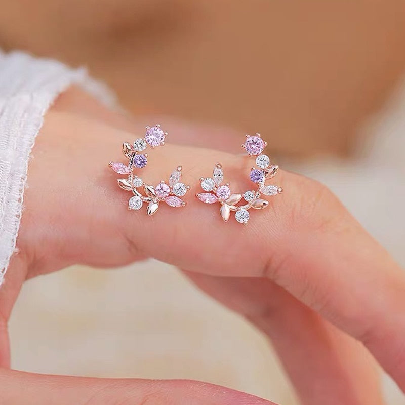 Pink Rhinestone Fashion Ear Studs Earrings Jewelry Women Earrings Accessories