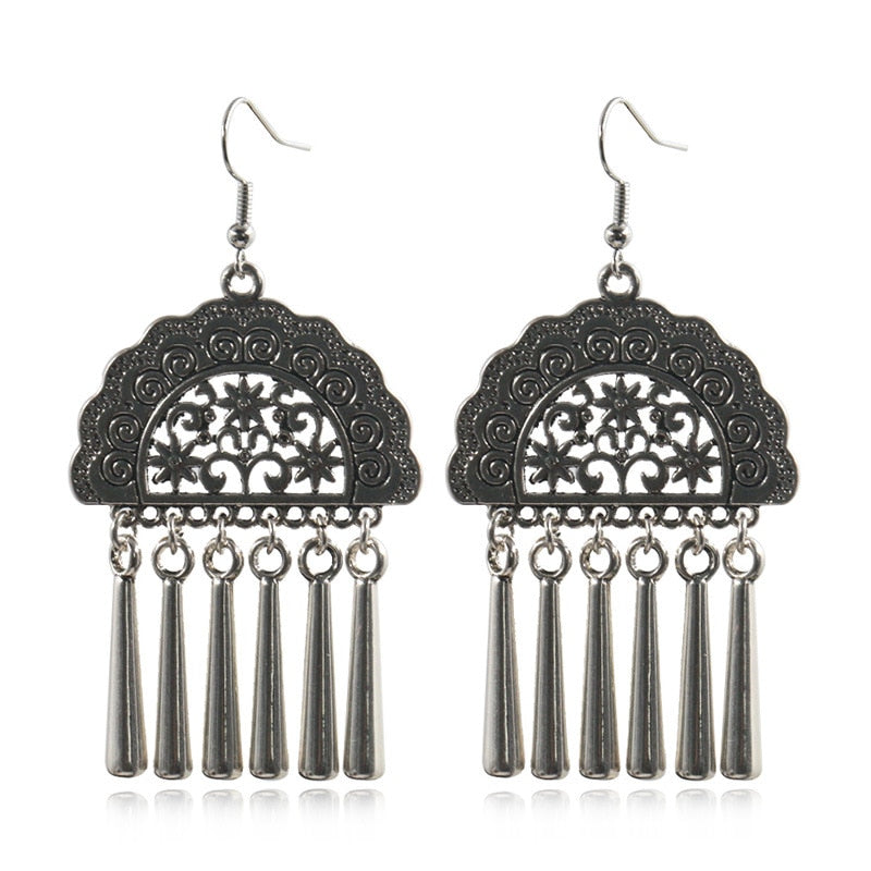 Vintage Arch Six Metal Tassel Dangling Drop Earrings Female Fashion Earrings