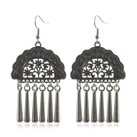 Vintage Arch Six Metal Tassel Dangling Drop Earrings Female Fashion Earrings