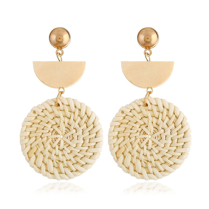 29 Styles Wooden Straw Woven Rattan Vine Braid Drop Earrings Modern Women