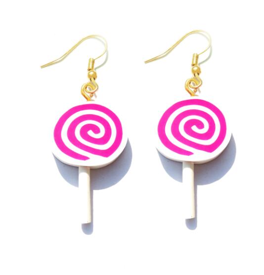 Hot Pink Spin Resin Candy Lollipop Drop Earrings Cartoon Ear Pendants