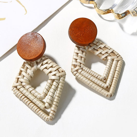 Amber Wooden Detail Drop Earrings Modern Women Stylish Gift Jewelry Ear Fashion