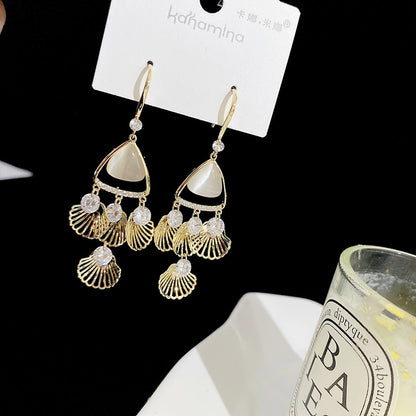 Shell Pearl Tassel Drop Earrings Women Girl Party Gift Fashion Ear Jewelry