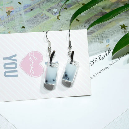 Sky Blue Milk Tea Dangle Earrings for Girls Women Birthday Gift Lovely Jewelry