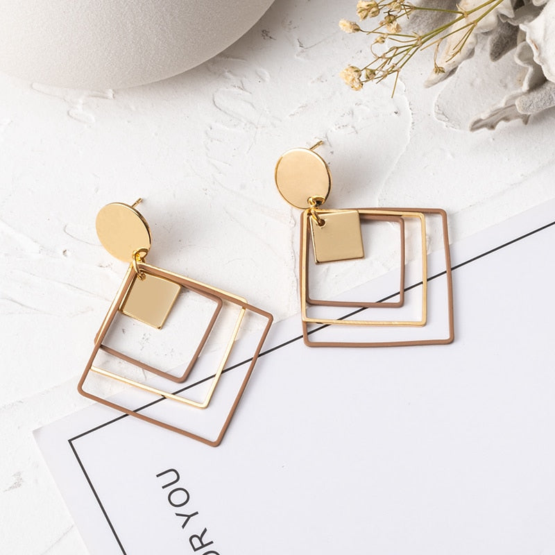 12 Styles Geometric Brown Acrylic Dangle Earrings Women Party Wedding Jewelry