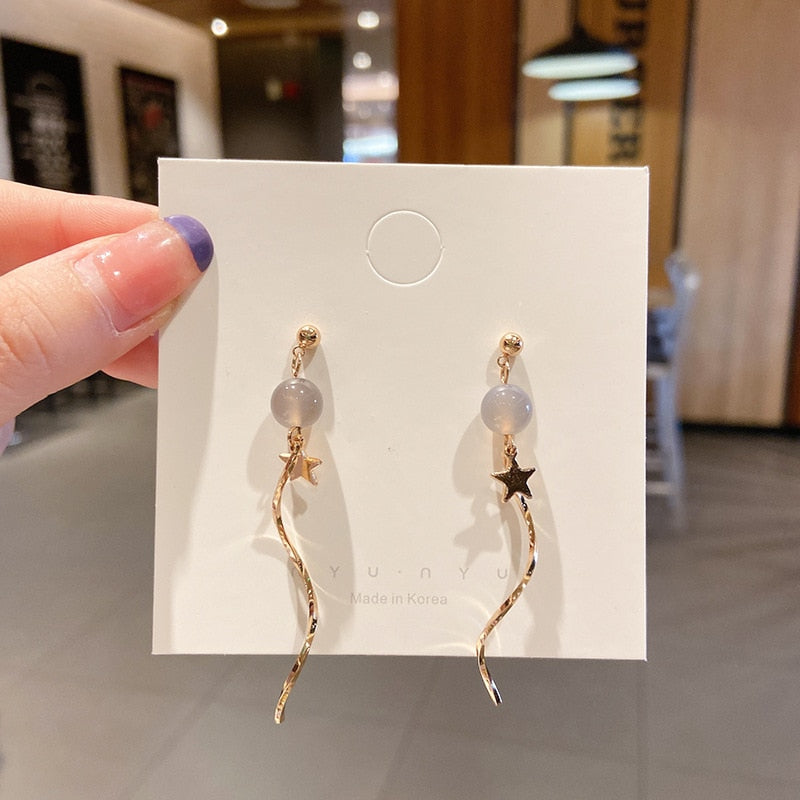 Star Ribbon Tassel Drop Charm Earrings For Women Girl Fashion Modern Jewelry